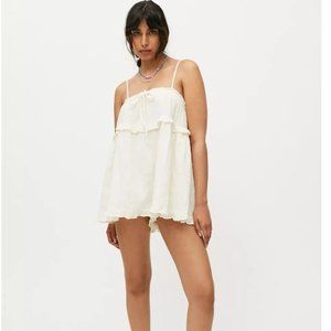 White UO Ruffle Me Up Romper